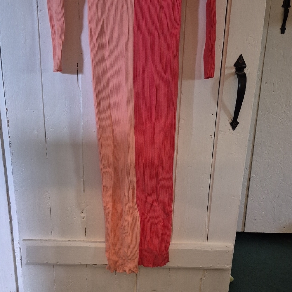 STAUD Shoko LG Ribbed Cardigan Maxi Dress in Pink and Peach - Picture 8 of 8